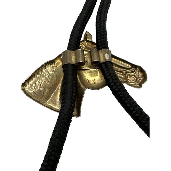 Kids Quarter Horse Head Bolo Tie Vintage Brassy Gold 26" Western - Picture 6 of 10